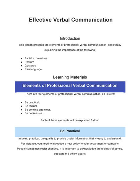 Effective Verbal Communication Effective Verbal Communication