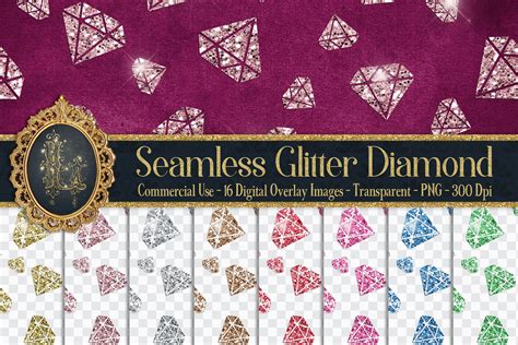16 Seamless Glitter Diamond Wedding Overlay Digital Images By