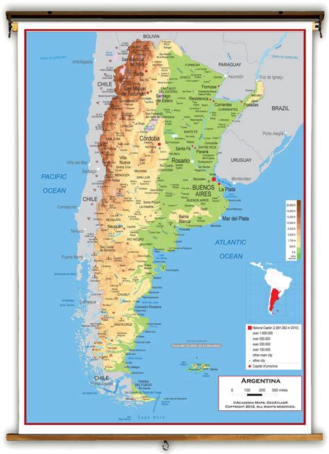 Argentina Physical Educational Wall Map From Academia Maps
