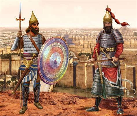 Assyrian Soldier And An Babylonian Warrior In The Babylon City 609 Bce