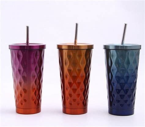 Double Insulated Stainless Steel Straw Coffee Mug 500ml Suesen