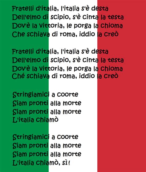 Fratelli Ditalia Testo Inno Nazionale Italiano National Anthem Of