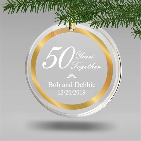 Personalized 50th Wedding Anniversary Round Acrylic Ornament With Gold Rim