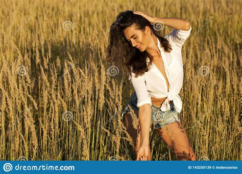 Beautiful Young Brunette Woman In Countryside Stock Image Image Of