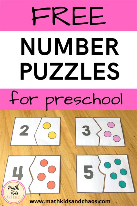 Free Number Puzzles For Preschool Numbers 1 To 10 Preschool Number