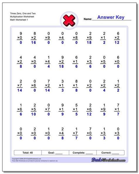 Multiplication Worksheets With Answer Key Math Fact Worksheets