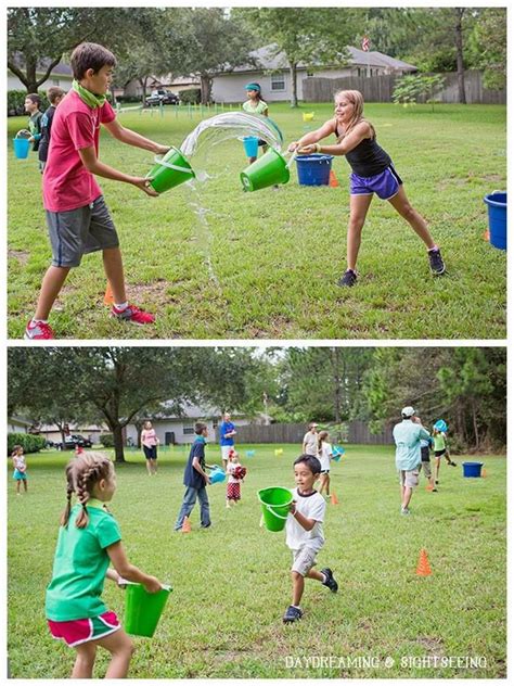 Water bucket relay game for kids. Survivor Party Planning Ideas Supplies Idea Cake ...