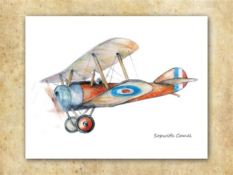 Vintage Airplane Print Sopwith Camel Watercolor Aircraft Etsy