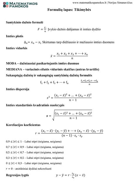 Matematikos Formules Matematikos Pamokos