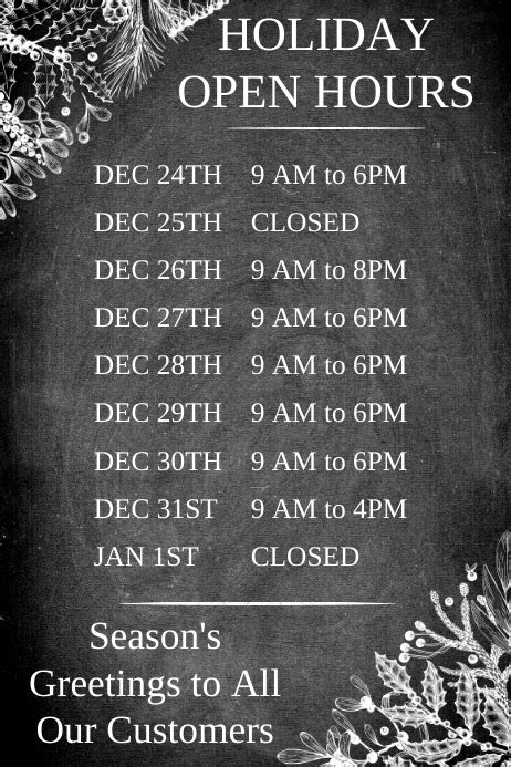 Christmas Open Hours Template Postermywall