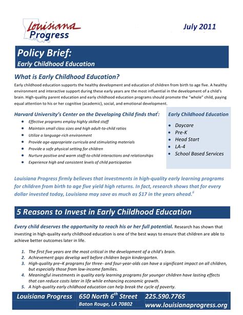 Policy Brief Early Childhood Education By Ryan West Issuu