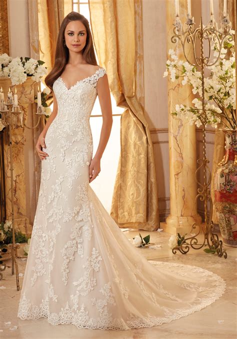 Elegantly Embroidered Lace On Tulle Wedding Dress Style