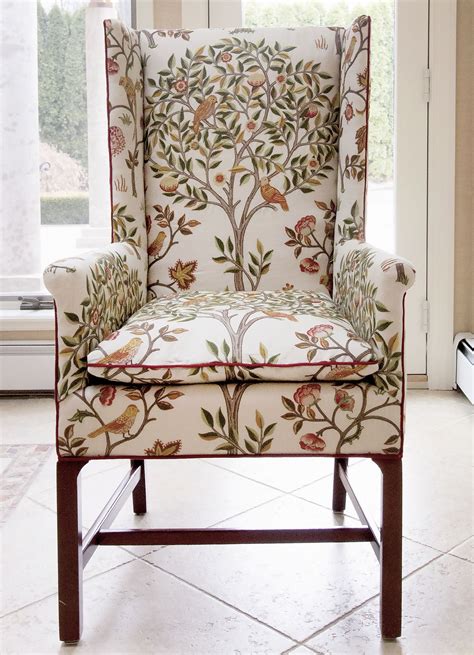 See more ideas about fabric dining room chairs, fabric, home decor fabric. These kitchen host chairs received a beautiful William Morris & Co embroidered fabric and a ...