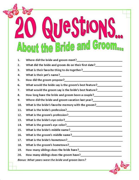 Wedding Shower Question Game Bridal Shower Games Bridal Games