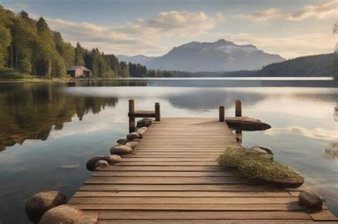 Premium Ai Image Peaceful Lakeside Scene With A Wooden Dock
