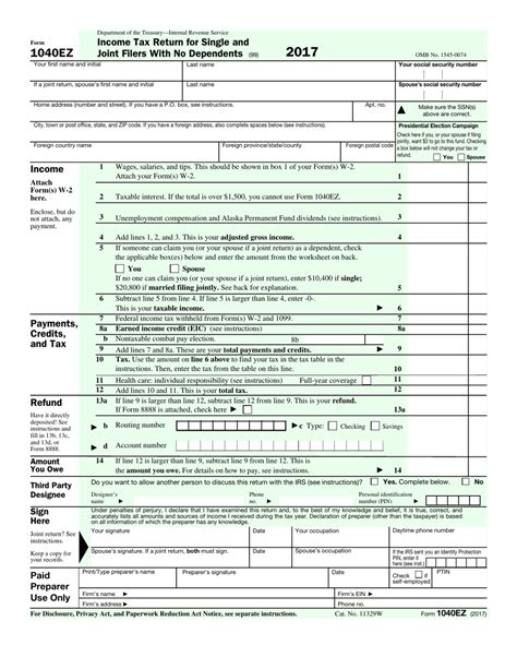 Irs Form 1040ez Download Fillable Pdf Or Fill Online Income Tax Return