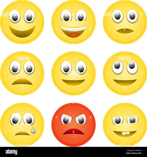 Vector Illustration Of The Set Of 9 Different Emoticons Isolated On