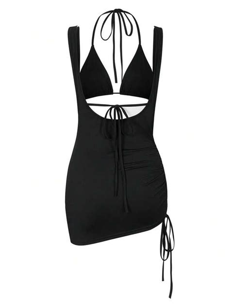 Cut Out Drawstring Side Halter Neck Backless Bodycon Dress Shein Usa