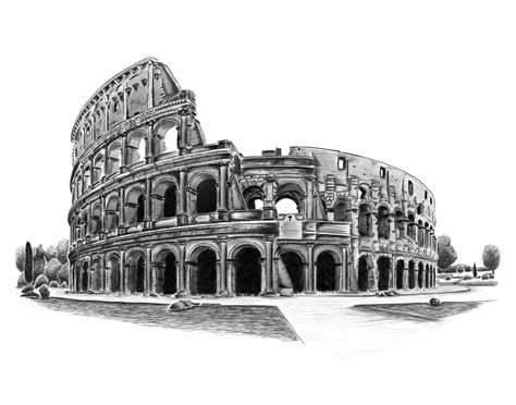 Colosseum Drawing Sketch Art Hand Drawn Art Ancient Etsy