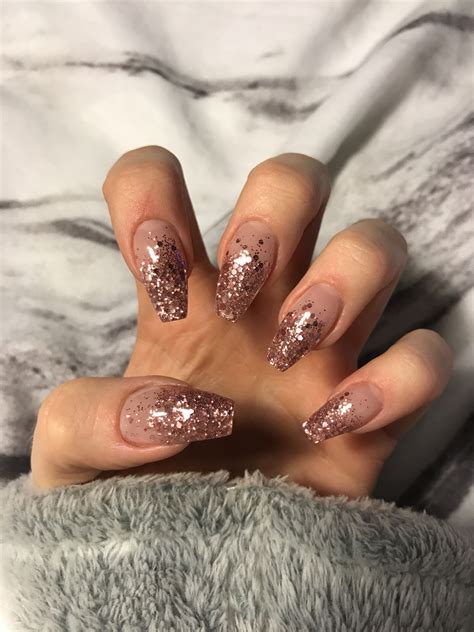 Rose Gold Glitter Ombr Acrylic Coffin Nails Rose Gold Nails