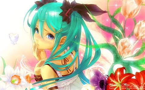 Hatsune Miku Vocaloid 2 Vocaloid Turquoise Flowers Hd Wallpaper