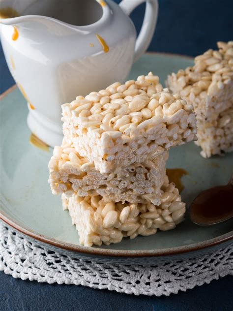Sweet Puffed Rice Bars With Caramel Stock Photo Image Of Recipe Dark