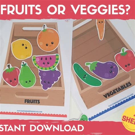 Fruits And Vegetables Sorting Activity Educational Preschool Etsy