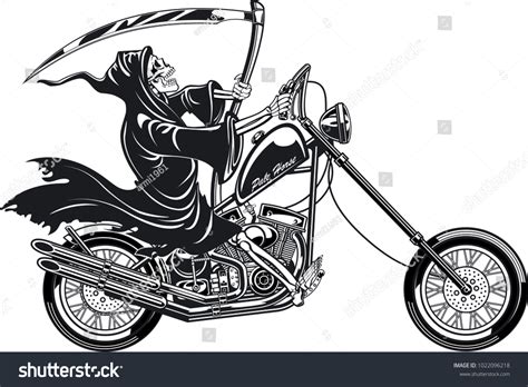 Grim Reaper Scythe Riding Motorcycle Vector De Stock Libre De