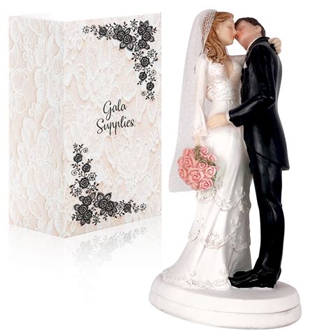 Buy Wedding Cake Toppers Romantic And Traditional Bride And Groom Kissing With Flowers Figurine