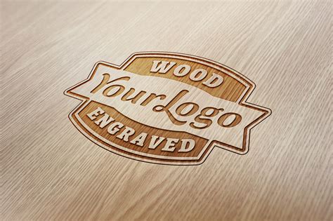 wood engraved logo mockup graphicburger