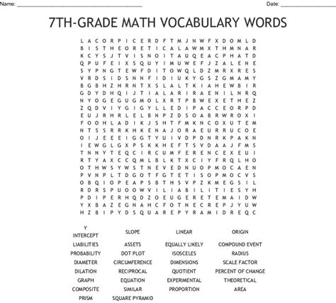 7th Grade Math Vocabulary Words Word Search Wordmint Word Search