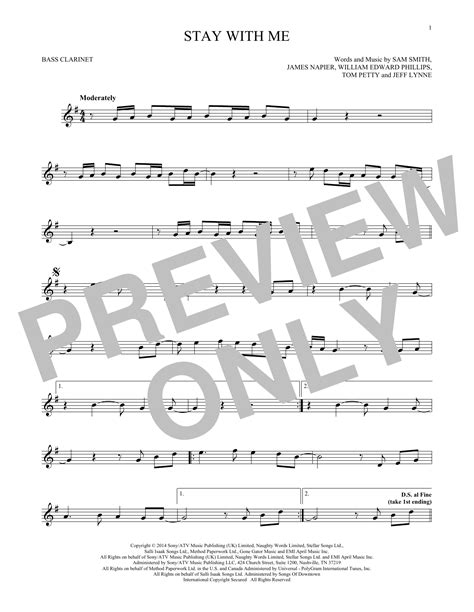 Stay With Me Sheet Music Sam Smith Bass Clarinet Solo