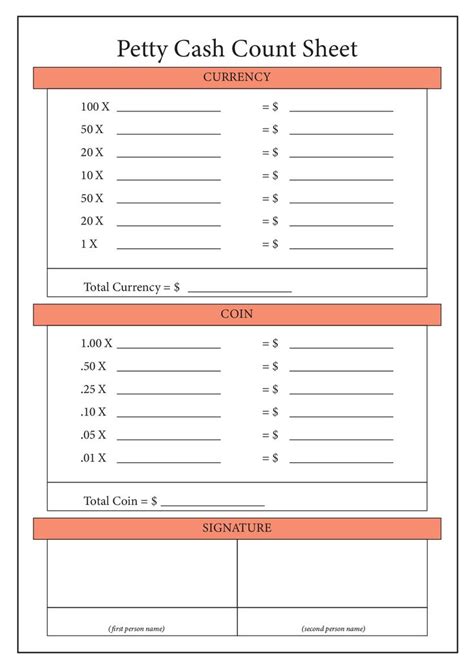 A Printable Petty Cash Count Sheet