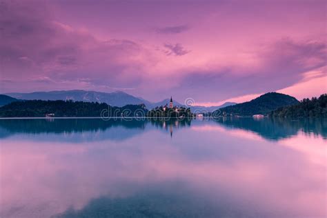 Spectacular Sunset Over Bled Lake In Slovenia Stock Photo Image Of