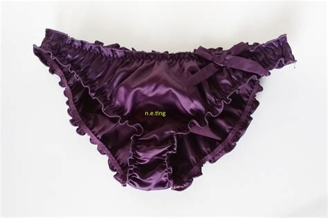 Cute Purple Satin Ruffled Panties Classic Frilly Bikini Knickers M