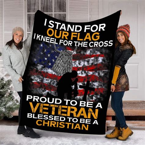 Customs Blanket I Stand For Our Flag Kneel For The Cross Veteran