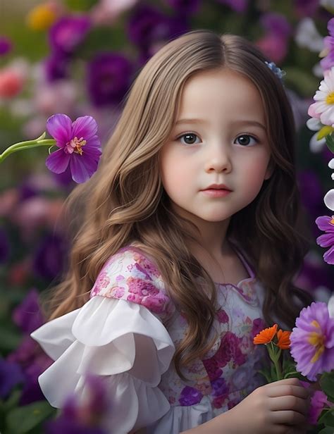 Premium Ai Image A Cute Girl In A Flower Garden With Flower Background