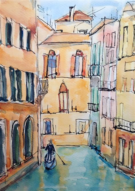 Watercolor And Ink Venice Italy Painting Watercolor Architecture