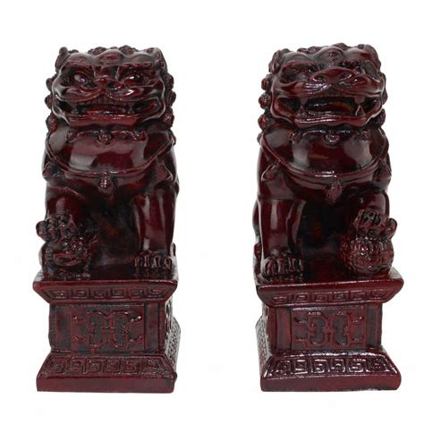 Feng Shui 4 Red Fu Foo Dog Guardian Lions Wealth Protection Statue