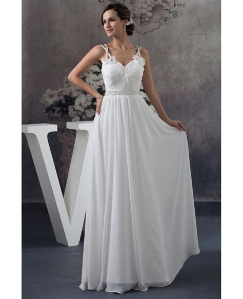 A Line Sweetheart Floor Length Chiffon Wedding Dress With Beading