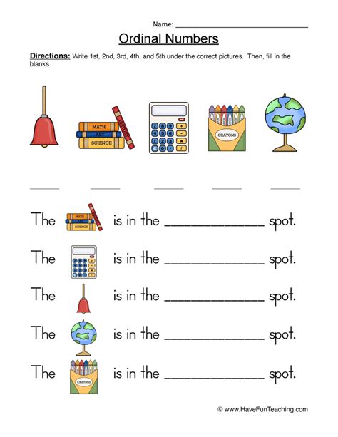 Ordinal Numbers With Pictures Worksheets