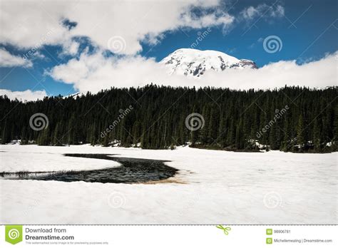 Mount Rainier From A Snow Covered Reflection Lake Stock Image Image