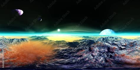 Beautiful Alien Landscape Panorama Of The Surface Of A Fantasy Planet HDRI Environment Map