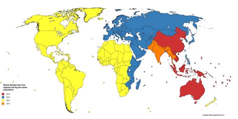 World Population Divided Into Four Regions With The Same Population