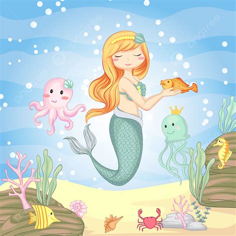 Hand Drawn Mermaid Vector Hd Png Images Vector Illustration Of Cute