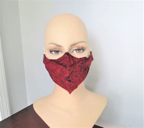 Handmade 3d Face Mask Beautiful Burgundy Red And Black Batik Etsy