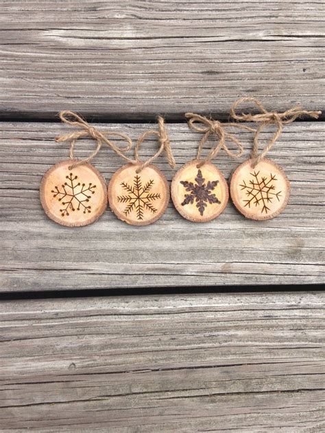 Set Of 4 Snowflake Wood Burned Ornaments By Downtoearthcraft On Etsy