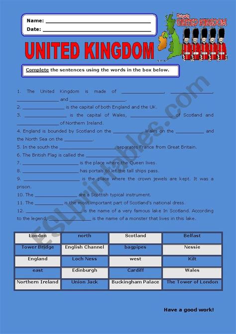 The United Kingdom Worksheet Free Esl Printable