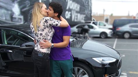 Kissing Prank Gold Digger Prank SEXY Girl Kisses Guys Using A TESLA Funny Videos