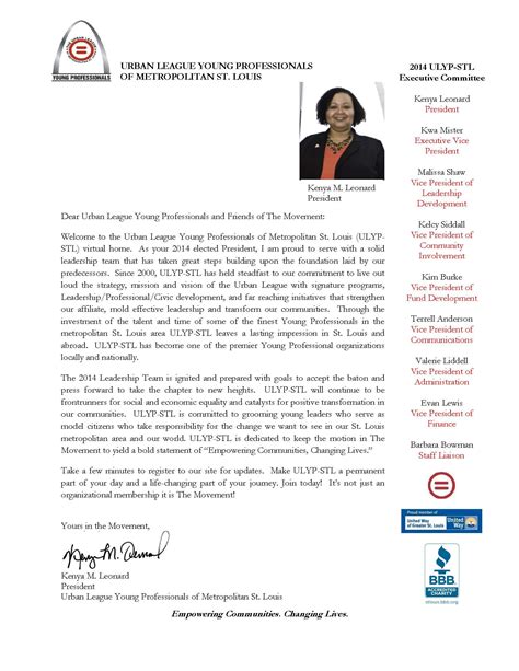 This is taken from their web site.: Presidents Welcome Letter Urban League Young ...